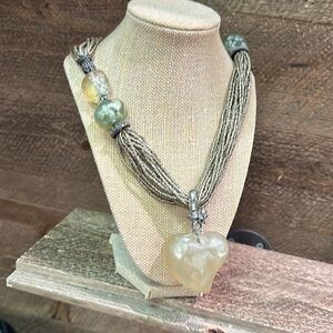 MAYA Vintage beaded  Multi-Strand Necklace with Heart Pendant